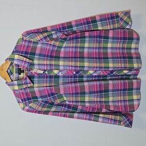 Talbots Plaid Button Down Shirt Size Large Spring Preppy Easter Pastels